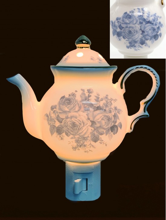 Porcelain Floral Teapot Night Light With Gift Box